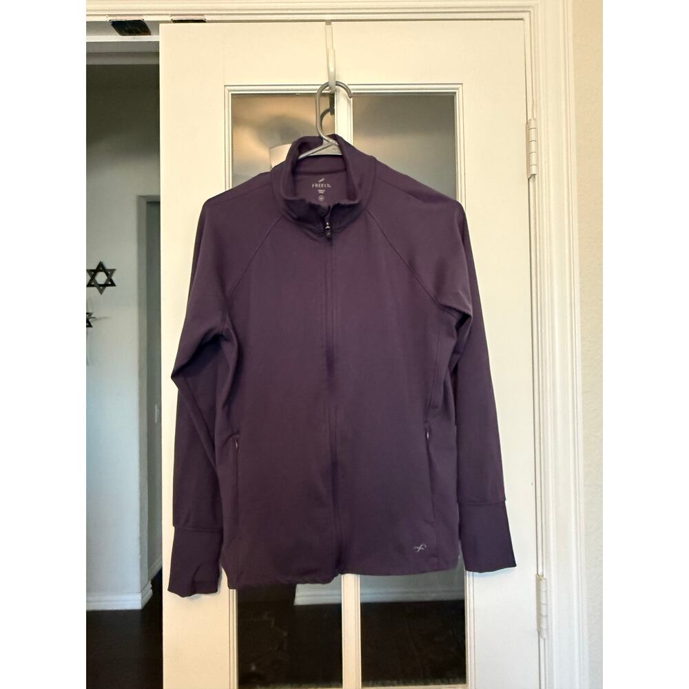 Freely Women’s Medium Purple Full Zip Athletic Jacket Stretch Ribbed Panels